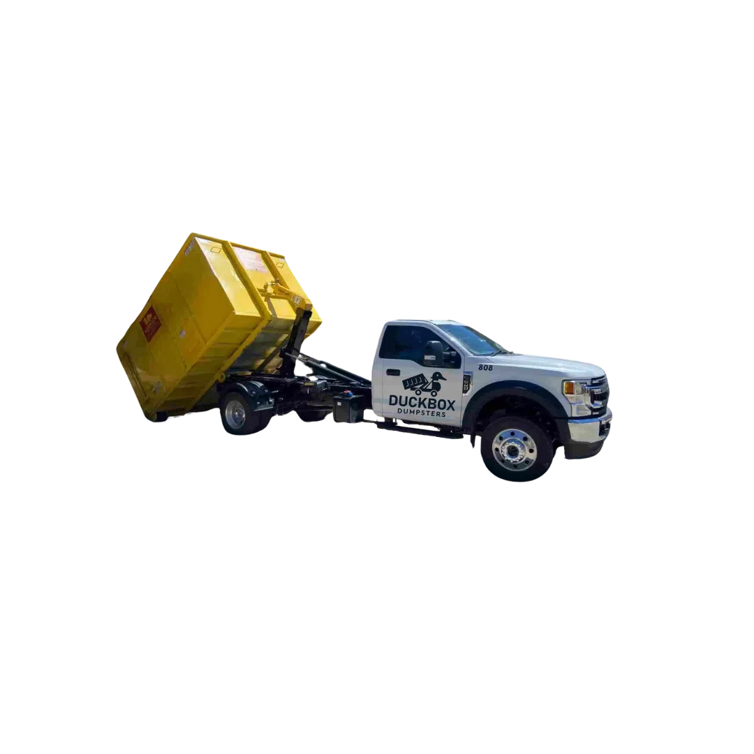 Duckbox Dumpsters Delivery Truck With A 20 Yard Dumpster Rental